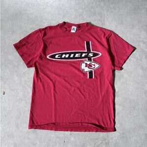 90s Vintage Kansas City Chiefs Oval Print Logo 7 Red T-Shirt -L